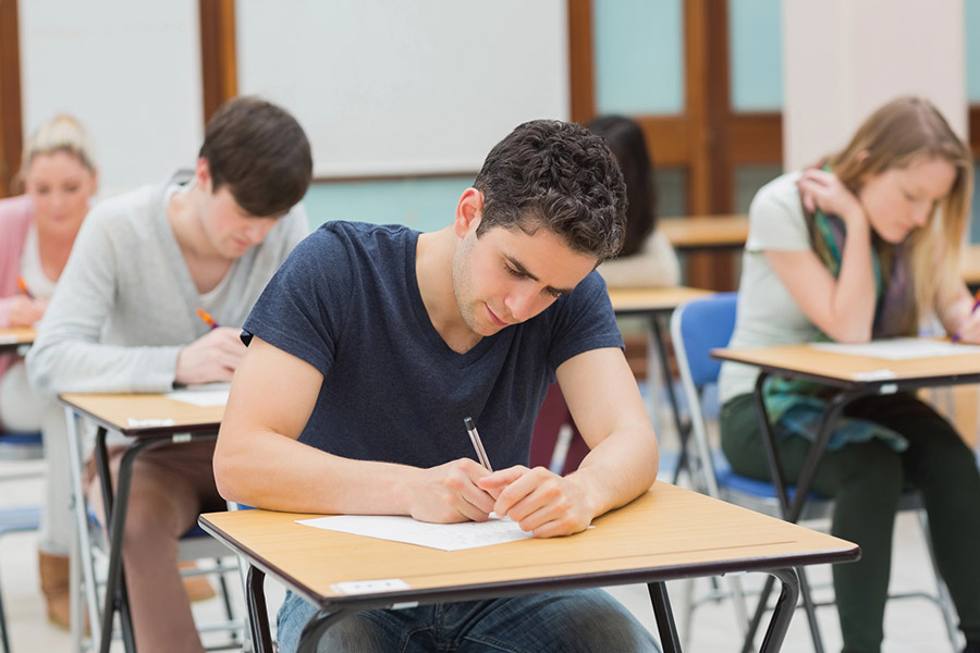 Students taking a test in a classroom in San Bernardino